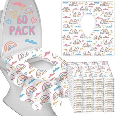 Disposable Toilet Seat Covers for Kids & Adults,Protect from Public Toilets While Potty Training or Travel - Extra Large, Waterproof, Portable -Pink Rainbow (60pack)