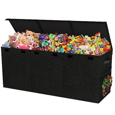 Extra Large Toy Box, Collapsible Toy Storage Organizer, 40"x16"x16", Black | Sturdy Kids Toys Bin Chest with 2 Mesh Pockets and Dividers for Boys Girls, Bedroom & Living room Toy Organization