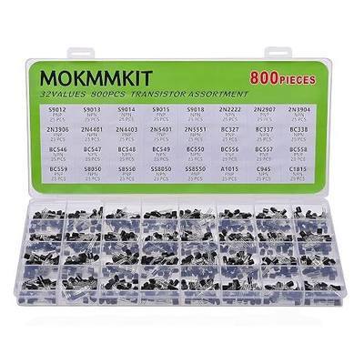 32 Values 800 Pieces Transistor Assortment Kit PNP NPN TO-92 | 2N2222 2N2907 2N3904 2N3906 2N5401 2N5551 S8050 S8550 S9012 S9013 S9014 S9015 A1015 C1815 C945 BC327 BC337 BC547 BC550 BC557