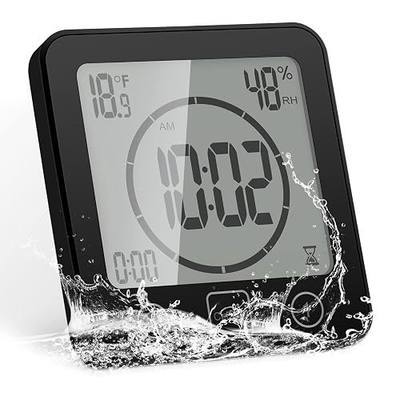 Digital Bathroom Shower Wall Clock Timer, Shower Clock Waterproof with Big LCD Display, Touch Screen Timer with Suction, Large Countdown Visual Hanging Wall Clock (Black)