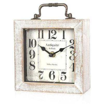 Retro Desk Clock, White Vintage Wooden Table Clock, | Mantel Clock, Living Room Bedroom Shelf Decoration, Farmhouse Decor