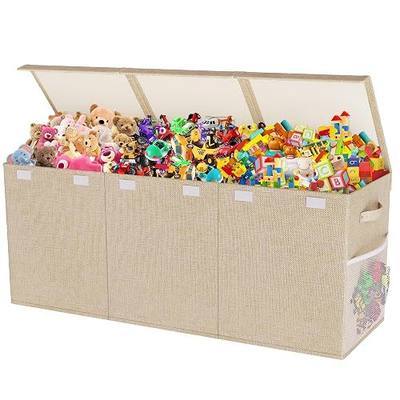 Mabahoo Extra Large Toy Box, Collapsible Sturdy Kids Toy Chest for Boys, Girls, 40"x14"x16" Storage Organizer Toddler Storage Bins with Lids, Toybox Basket for Living Room, Bedroom, Nursery, Beige