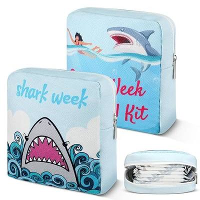 HunnmingRe 2 Pcs Period Bag Shark Tampon Storage Pouch Sanitary Napkin Holder Tampon Bags Portable Period Kit Bag Feminine Pouch Makeup Bags for Girls Women for Pads and Tampons with Zipper