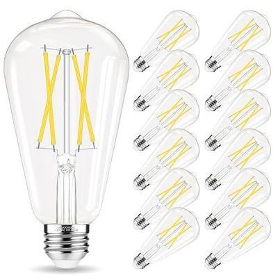 GvvooHome Edison Bulbs 60 watt Equivalent LED, E26 LED Bulb Non-Dimmable, 4000K Daylight White, ST58 Vintage Light Bulbs, 90+ CRI, 6W 600LM, E26 Medium Base, Clear Glass, 12 Pack