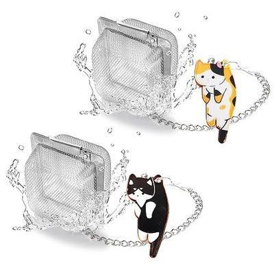 Cat Tea Infuser Set, 2 PCS Cubic Tea Diffusers for Loose Tea, Stainless Steel Tea Ball with Cute Charm Pendant, Reusable Tea Steeper for Tea Extraction and Cold Brewing, Black & Orange Cat