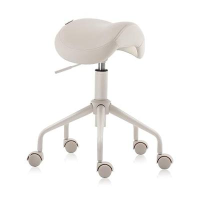 Adjustable Saddle Stool with Wheels, Swivel Rolling Chair, Vanilla | Faux Leather Seat · Metal Base · Height Adjustable · 250 lb Capacity · Salon, Medical & Office Use