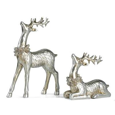 2PCS Christmas Deer Pendant Bedding and Standing Gold Deer Resin Home Decoration Suitable for Fireplace Living Room Dining Table Christmas Decoration (Silvery)