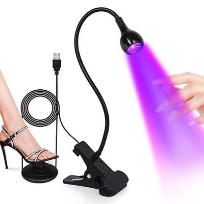 AORAEM UV LED Nail Lamp, Quick Drying UV Light for Gel Nails | LED Nail Cure Lamp, Flash Cure Light with Black Gooseneck and Clamp for Gel Nails, Foot Control, Black