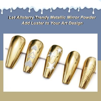 Allstarry Champagne Gold Chrome Nail Powder Metallic Mirror Pigment | Glazed Reflective Glitter Dust for Gel Polish, Nail Art Manicure, Resin Craft and Festival DIY Decoration