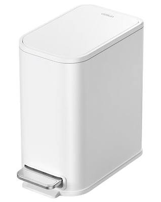 Cesun Small Bathroom Trash Can with Lid Soft Close, Step Pedal, 5 Liter / 1.3 Gallon Stainless Steel Garbage Can with Removable Inner Bucket, Waste Basket for Bathroom, Bedroom (White)