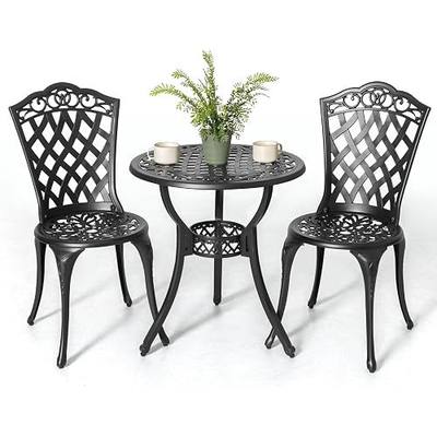 NUU GARDEN 3 Piece Outdoor Bistro Table Set, All Weather Cast Aluminum Patio Bistro Sets Patio Table and Chairs Set of 2 with Umbrella Hole for Yard, Garden, Balcony, Black