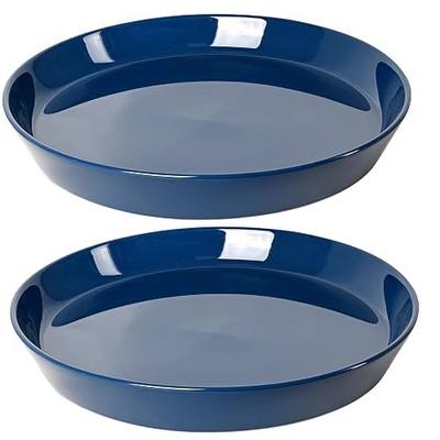 Ceramic Plant Saucer Tray 2 Pcs 3 4 Inch Blue, 4.2" OD x3.5 ID x0.7 Deep| Round Sturdy Heavy Duty Glazed Bevel Planter Drip Flower pots with Catch Basin for Indoor Outdoor Plants(3" Blue)