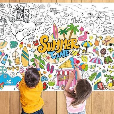 Nicime 43.3x31.5 Summer Coloring Poster with Picture, Giant Cute Painting Poster, Large Coloring Tablecloth for Classroom Home Birthday Party Supplies Favor