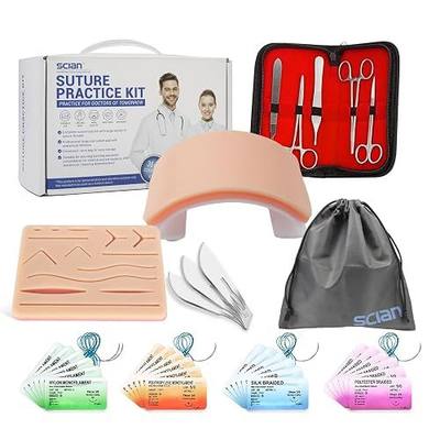 Scian Advanced Practice Kit for Medical Students (36 Pcs) Complete Suture Kit Includes Variety of Suture Threads, Unique Arch-Shaped Pad, Suture Pad with 14 Pre-Cut Wounds (Education Only)