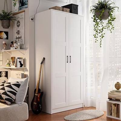 Fddevelop Fenghua Lizhi Wood White Wardrobe Closet with 2 Doors,Bedroom Freestanding Armoire Storage Cabinet with Shelves,Wooden Wardrobe Combination for Hanging Clothes