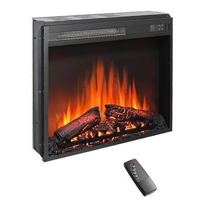 23" Electric Fireplace Insert, Fireplace Heater with Remote, Adjustable 4 Flame Brightness, Log Set, Low Noise, 8H Timer, Overheating Protection, 1400W (23" W X 19 3/4" H)