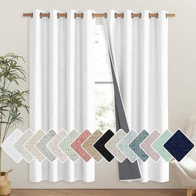 NICETOWN 100% Absolutely Blackout Linen Curtains with Thermal Insulated Liner, Greyish White, 52" Wide, 72" Length Energy Saving Curtains for Living Room 2 Panels Set, Vertical Blinds