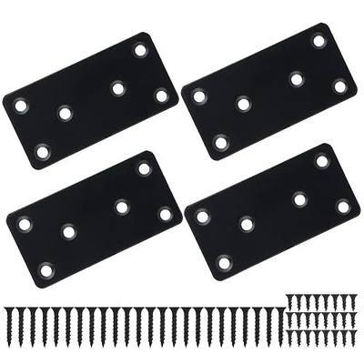 4 Pcs Flat Mending Plate, 1.5''x3.1'' Black Stainless Steel Metal Flat Straight Brace Bracket, Fixing Brace Joining Plates for Furniture, Wood, Shelves, Cabinet with 2 Different Lengths of Screws
