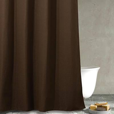 Brown Shower Curtain for Bathroom: Water Repellent Heavy Duty, 72"Lx72"W | Waffle Weave Textured 256GSM Weighted Polyester Fabric Bath Curtain, Solid Hotel Luxury, Thick, Machine Washable, Opaque