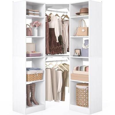 Besiost Corner Closet System with 12 Shelves, 39.2" Corner Closet Organizer System with 2 Hanging Rods, Versatile 6-Tier Walk-in Closets for Corner Space, White (39.2" L x 39.2" W x 80" H)