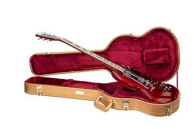 Crossrock Wooden Electric Guitar Case for Gibson SG | Luxury Gold Faux Leather, Burgundy Velvet Interior, Lock – Designer Series(CRW520SGLG)