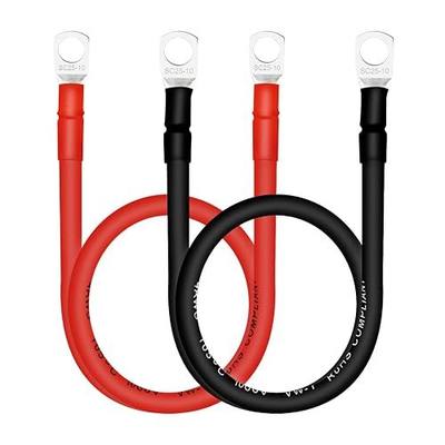 4 AWG Battery Cables with Terminals, 2PCS Copper Battery Cables with 3/8 ring terminals(Positive & Negative,2FT).