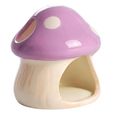 Ceramics Mushroom House Aquarium Decor – Betta Hiding Cave with Breeding Spot for Betta Fish, Shrimp, Small Fish & Goldfish Tank Ornament - Purple