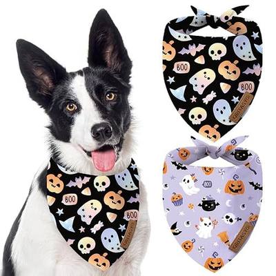 Halloween Dog Bandanas, Colorful Ghost 2-Pack Triangle Reversible Pet Scarves, Premium Fabric, Pumpkin Purple Bandana for All Boys Girls Dogs (X-Large, Style 1)