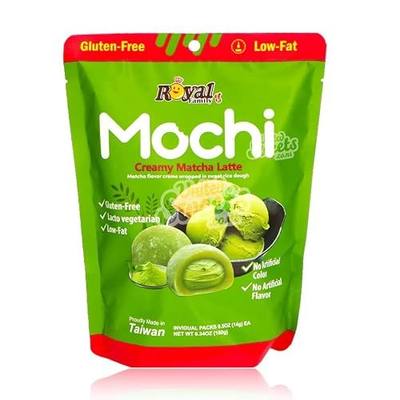 Royal Family Mochi, Creamy Matcha Latte Flavor, (2 Pack 8.4 oz) – Gluten-Free, Low-Fat, Lacto-Vegetarian Treat