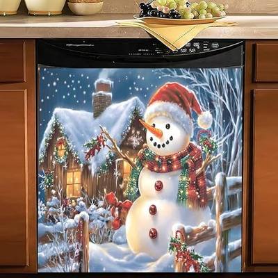 Christmas Snowman Dishwasher Magnet Sticker Cover Panel Decal Refrigerator Magnetic Sticker Decorative for Kitchen Decoration