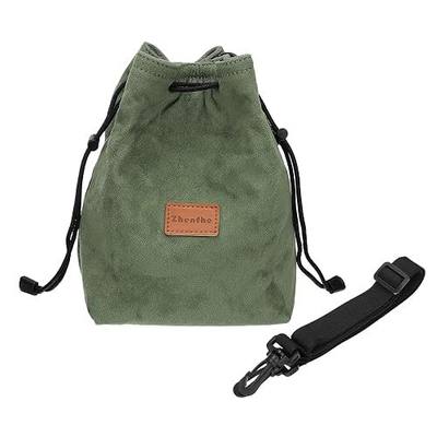 PATIKIL Camera Lens Pouch, M Size Drawstring Case, Flannel Handbag With Adjustable Shoulder Strap for DSLR Lens, Green