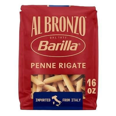 Barilla Al Bronzo Penne Rigate Pasta 16 oz., Bronze Cut, Created from High Quality Durum Wheat, Imported From Italy, Non-GMO, Kosher