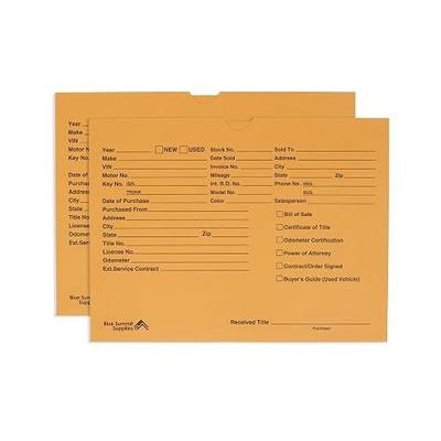 Blue Summit Vehicle Deal Jackets for Dealerships, Tan, Pre-Printed, Car Jacket, Pack of 100 Dealer Record Envelopes | Preprinted dealer jacket folder, 11pt, for car dealership deal filing, records, and dealership supplies