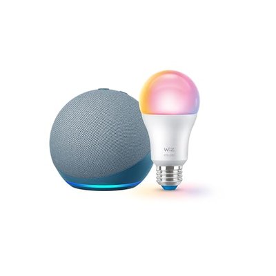 Echo 4th Gen (newest model) with WiZ 60W A19 LED Smart Color Bulb - Connects to Your Wi-Fi - E26 Base - Control with Voice or App - Matter Compatible