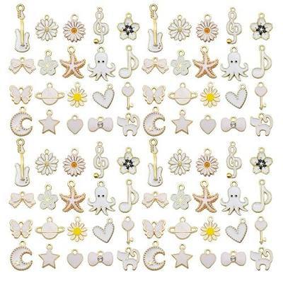 WOCRAFT 40pcs 20 pairs Assorted Enamel Bracelet Charms for Jewelry Making DIY Necklace Bracelet Earrings Keychain Crafting Charms Kit Crafts (White-SN997)