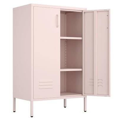IRONFFICE Storage Cabinet,Metal Cabinets with Doors and Shelves,2 Doors Locker Cabinet with Legs,Metal Locker Storage Cabinets for Tools, Equipment and Office Files,Pink