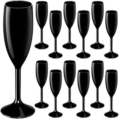 Maxcheck 12 Pcs Champagne Flutes Bulk Acrylic Toasting Drinking Flute Unbreakable Goblet Champagne Cups 6 oz Plastic Wine Glasses for Mother's Day Wedding Bridal Shower Anniversary Party (Black)