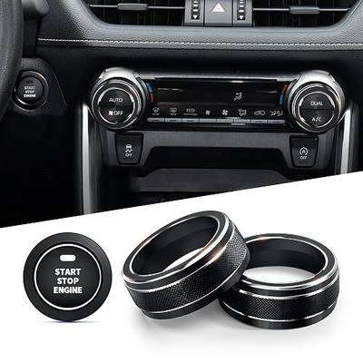 Polodunn for Toyota RAV4 Accessories 2025 2024 2023 2022 2021 2020 2019 -Air Conditioning Knob Covers, Push Start Button Cover Trim Rings 4pcs (Black)
