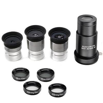 1.25-Inch Telescope Eyepiece Set with Barlow and Filters | Multi-focal eyepiece kit; fully multi-coated optics