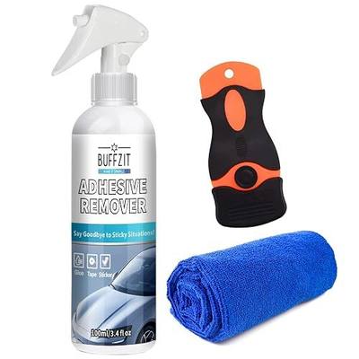 Car Adhesive Remover Spray – Glue & Sticker Remover for Car Paint, Glass & Windows, Removes Decals, Tape & Label Residue – Automotive Adhesive Cleaner Kit with Scraper & Towel, 3.4oz/100ml