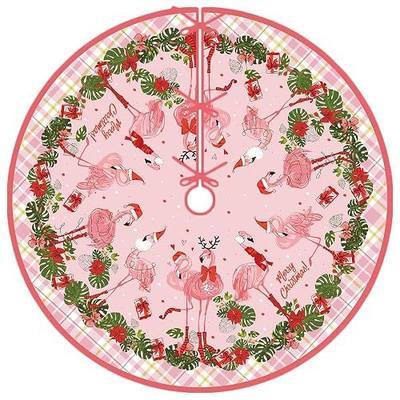 Flamingo Christmas Tree Skirt 48 Inch Beach Christmas Tree Collar Tropical Coastal Hawaliian Christmas Tree Decor Flamingo New Year Xmas Decor Christmas Decorations for Home Party