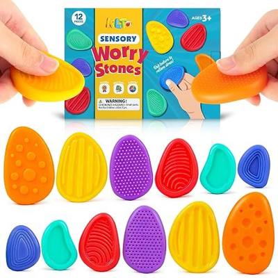 Fidget Toys Sensory Stone for Kids: 12 Pack Texture Worry Stone - Soothing Sensory Tools for Autism Children Calming - Quiet Fidgets for Student Classroom Prizes Easter Basket Stuffers Egg Fillers