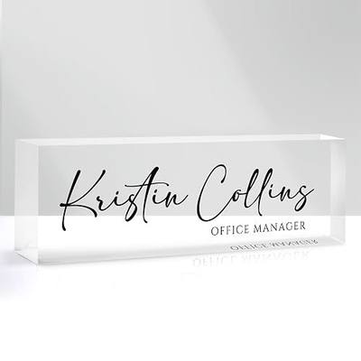 Custom Name Plate for Desk, Personalized Desk Name Plate on Clear Acrylic Glass, Appreciation Gifts for Teacher Employee Boss Coworkers Nurse, Office Desktop Accessories For Women Men (Ink)