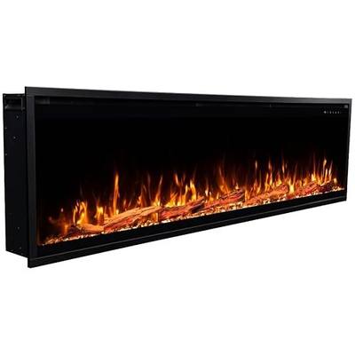Touchstone Sideline Elite Pro 72" Smart Electric Fireplace- Wall-Mount/Recessed Installation- 6 Realistic Flame Colors- 13-Color Down Lighting- Crackle Sound- 1,500W Heater