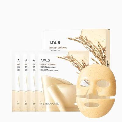 ANUA Rice 70 Glow Collagen Mask, Overnight Face Mask for Glass Skin, Ceramide, Collagen Facial Mask, Skin Moisture Barrier, Tightening Care, Natural Color, Korean Skincare, 1.34 oz/4ea