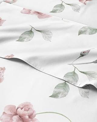 Floral Sheets - Floral Rose Bed Sheet Set - 1 Flat, 1 Fitted & 2 Pillowcases w/ Deep Pockets - Comfy, Wrinkle & Fade-Free - Boho Botanical Bedding - Ultra-Soft, Breathable & Cooling - Queen Size Set