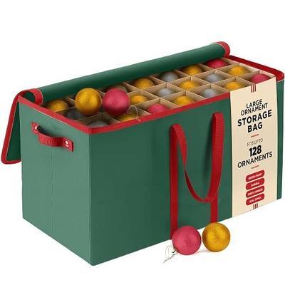 128 Ornament Storage Box, Adjustable Dividers, Stackable Holiday Ornament Organizer with Lid, Durable Fabric Bin for Christmas Decorations – Reinforced Handles, Dustproof, Space-Saving Design