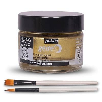 Pebeo Gilding Wax 30ml – Empire Gold Gilding Wax for Crafting, Antiquing Wax for Crafts and Professional Finish – Gilding Wax for Wood, Metal, and More Bundled with Moshify Application Brushes
