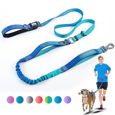 Heavy Duty Hands Free Dog Leash, 5-7 FT Reflective Adjustable Waist Dog Leash Belt with Padded Handles, Shock Absorbing Bungee and Car Seat Belt for Large Medium Dogs (Gradient Cobalt, XL)