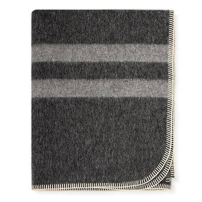 Thick Alpaca Wool Blanket Heavyweight for Camping or Indoors | Soft Peruvian Alpaca Wool Blankets (Dark Gray - Soft Gray Stripes, Travel Size)